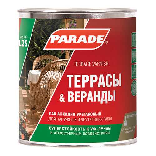 Лак для террас алкидно-уретановый PARADE L25 Террасы &Веранды Глянцевый 2,5л в Леруа Мерлен