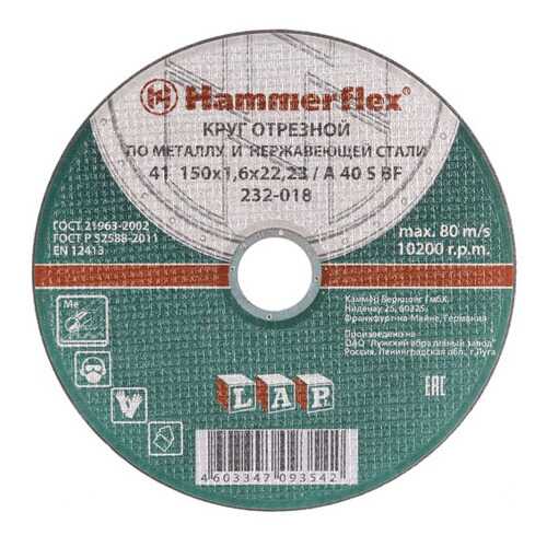 Отрезной диск по металлу для угловых шлифмашин Hammer Flex 232-018 (86898) в Леруа Мерлен